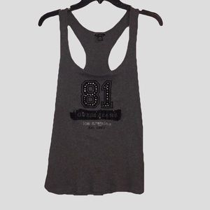 (SOLD) GUESS JEANS Rhinestones Grey Racerback Tank Top Size M